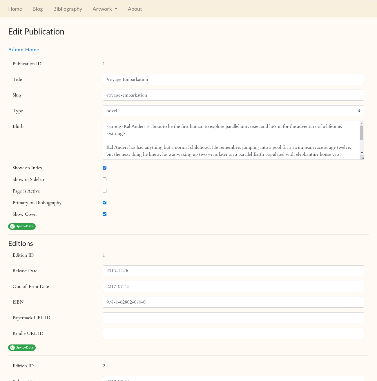 Publications Editing Admin Page